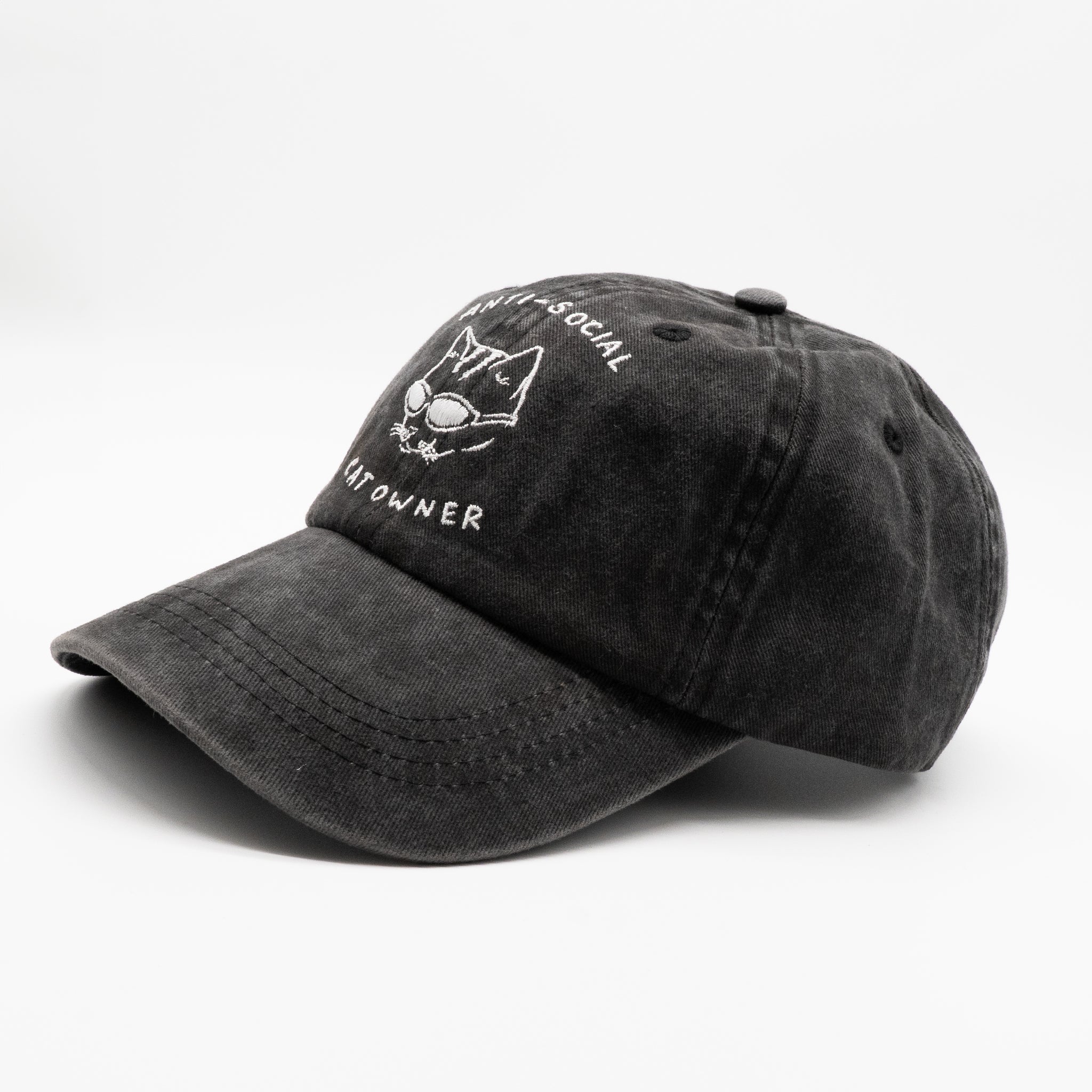 Casquette en denim noir - Logo "Anti-Social Cat Owner" 