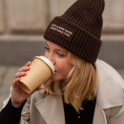 Dark Brown Wool Beanie - Cats & Wine Make Everything Fine
