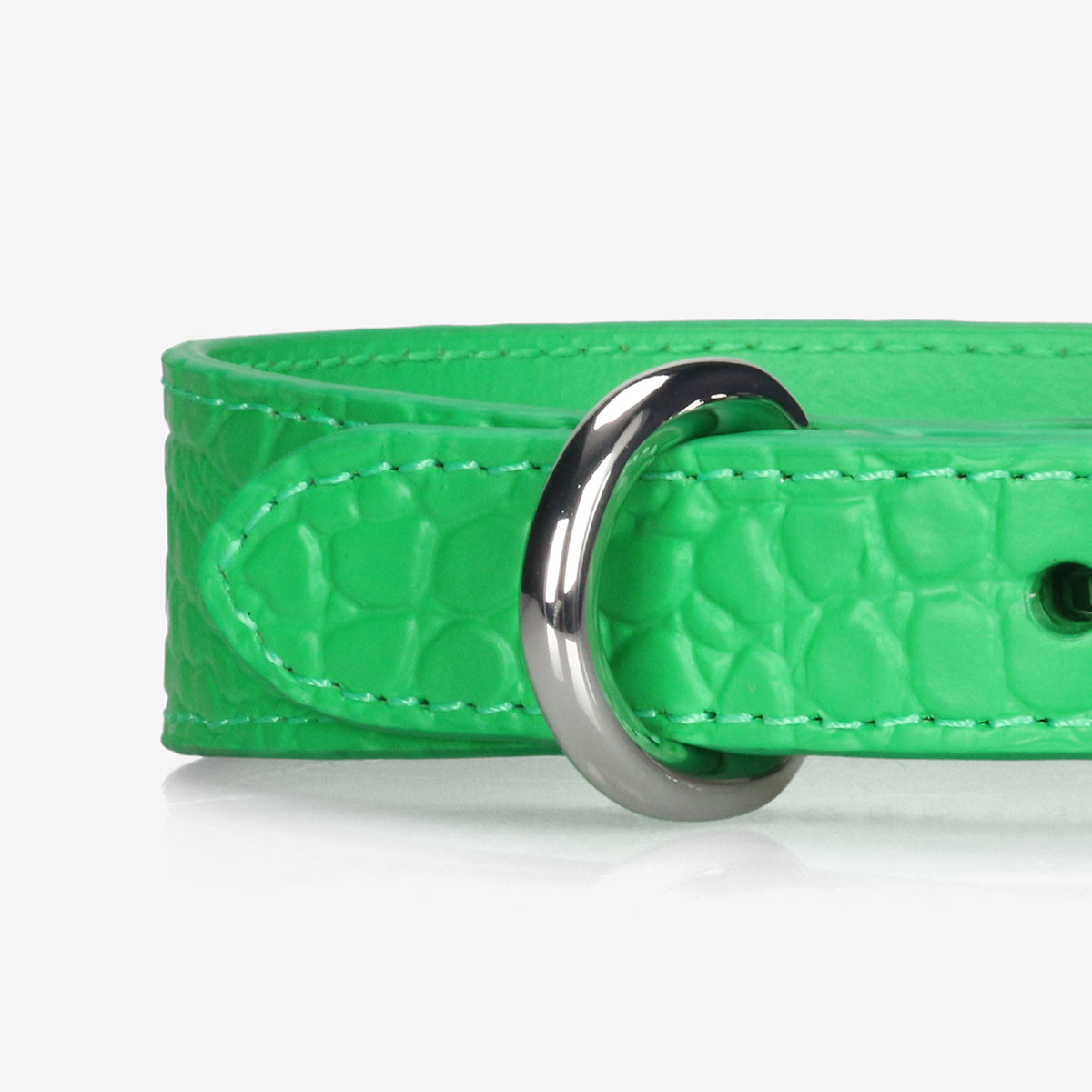 Collier pour chien en cuir Croco vert pur fin 