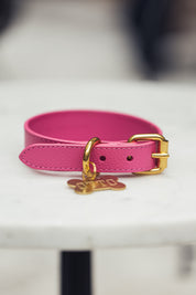 Collier de chien rose vif mince