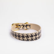 Collier pour chien à carreaux beige fin