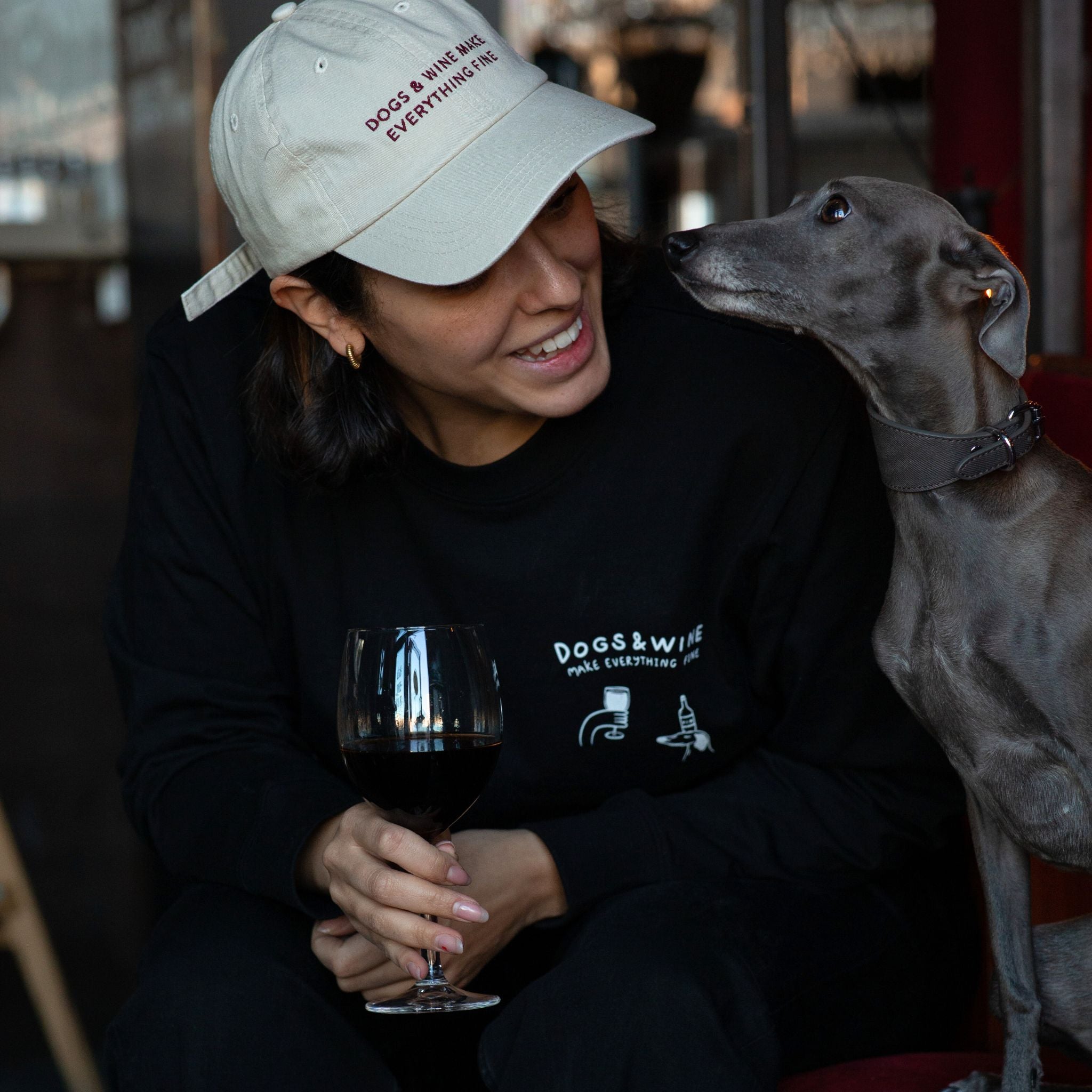 T-shirt Noir à Manches Longues - Dogs & Wine Make Everything Fine